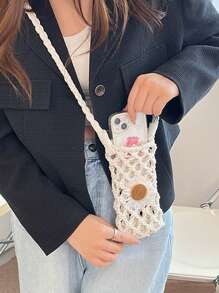 Korean Fashion Crossbody Bag, Mini Flower Decoration Straw Bag Wallet Shoulder Bag Mobile Phone Case Crossbody Bag Mobile Phone Bag, Clutch Mobile Phone Case Bag, Lightweight Modern Business Credit Card Id Card Cash Mobile Phone Wallet, Business Casual Teacher's Day Teacher Gift, Suitable For Work, Commuting, Travel, Holiday Vacation, Anniversary Birthday Valentine's Day Gift, Women's Gift