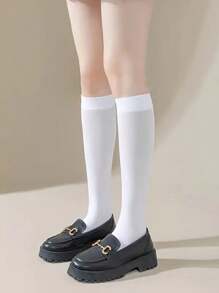1/2 paire de chaussettes mi-longues ajustées de couleur unie, style scolaire JK, chaussettes de sport, convenant pour une utilisation quotidienne