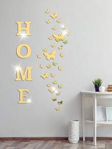 10 pièces/set Décoration murale en miroir 3D, belles plumes et motif alphabet anglais HOME, stickers muraux en miroir, design moderne amovible, décoration murale en surface de miroir, pour chambre, salon, bureau, décoration de la maison, autocollants, décalcomanie murale, décalcomanie vinyle pour décorations de la maison, articles de décoration de printemps pour rafraîchir votre maison, autocollants de décoration de cadre, décoration murale miroir pour chambre, salle de bain, salon - Argent - Voir 6