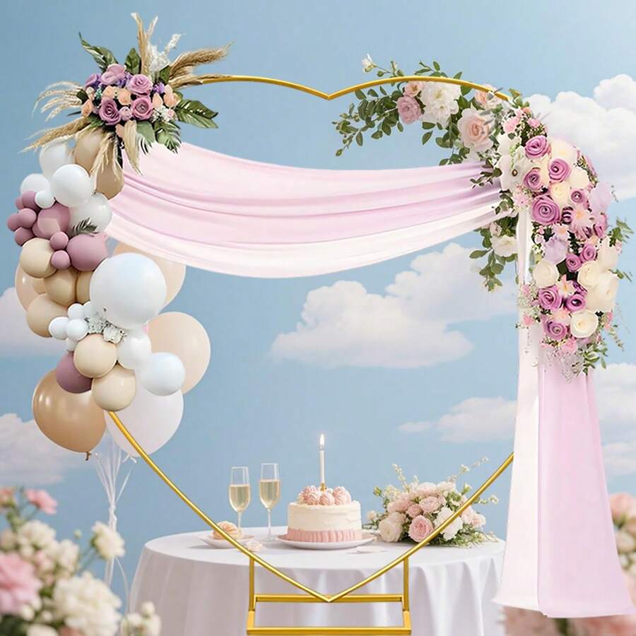 1 套婚礼金色心形相框，浪漫婚礼心形金属拱门支架，花形气球装饰支架，底部方管支撑，易于组装 78.74 * 78.74 英寸，金属拱门形背景框架，无需电源 - 金色 - 查看 1