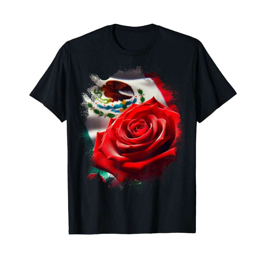 Mexico Gift Rose Tijuana Mexican Hispanic Pride Poncho T-Shirt% SY Gifts For Dad - Black - View 1