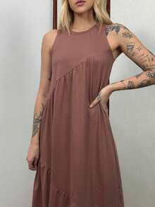 Women's Long Dress In Cotton Knit Aveloz - 巧克力棕 - 查看 3