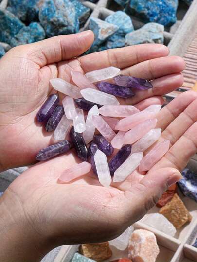 Pedras Preciosas Soltas de Cristal Natural Incrustadas Hexagonais de Ametista Natural, Quartzo Rosa, Quartzo Transparente, Usadas para Relaxamento com Cristais, Presentes Perfeitos para Feriados, Iniciantes, Presente para Amantes de Pedras Preciosas