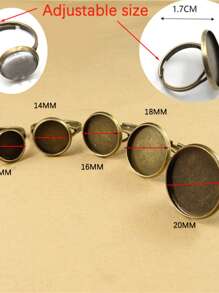 20pcs Minimalist Bronze Tone Metal Ring Base Settings Fit 1.2/1.4/1.6/1.8/2.0cm Adjustable Ring Sizer, Blank Ring Base With Round Clear Rhinestone