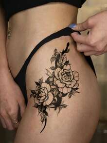 1 foaie de tatuaje temporare de dimensiuni mari pentru bărbați, model de șarpe, flori drăguțe, trandafir, tatuaj fals impermeabil, durează 2-5 zile, acoperă cicatricile, poate fi folosit pe brațe, încheietura mâinii, umeri, picioare, talie, gât, mână, piept, coapse, degete, potrivit pentru îmbrăcăminte corporală, vacanță, cadou, petrecere, festival de muzică - Negru - Vizualizare 4