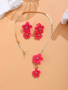 Boho Style Flower Vacation Earrings & Necklace Set, Elegant Big Flower Pendant Jewelry Set, Exaggerated Personalized Accessories Set, Party Gift For Women - Necklace and Earrings Set - View 12