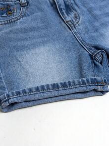 Young Boy Vintage Washed Light Color Embroidered Adjustable Elastic Waist Distressed Denim Shorts - Baby Blue - View 8