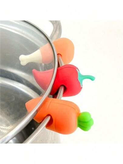 3pcs/Set Heat Resistant Silicone Pot Holders, Creative Spill-Proof Clips With Carrot & Bell Pepper Patterns, Kitchen Accessories Suitable For Daily Cooking And Holiday Gifts (Halloween, Christmas, Easter, Mother's Day, Father's Day)