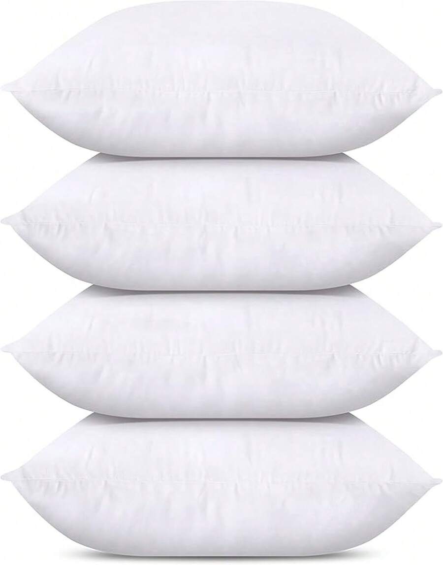 Bedding Throw Pillows (Set Of 4, White), 18 X 18 Inches Pillows Sofa, Bed And Couch Decorative Stuffer Pillow