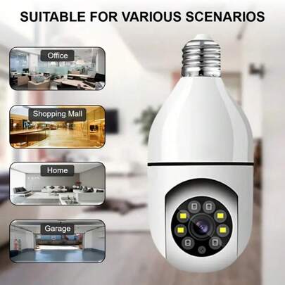 1 件 E27 高清摄像头，支持无线电话和 WiFi 远程监控，360 度全景视野，运动侦测和报警，双向音频和夜视照明，宠物/看护家庭安全。非常适合家庭安全监控、老人和儿童看护，内置夜视功能，云存储和 Micro SD 卡支持 - 非常适合婴儿、宠物监控和家庭安全 - 是家庭节日礼物的理想之选