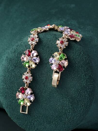 1 件奢华彩色水晶镶嵌手链，女士珠宝礼物