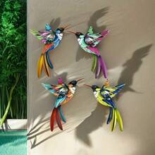4pcs/Set 3D Metal Hummingbird Wall Decor, Vibrant Colorful Metal Garden Decor For Outdoor Patio