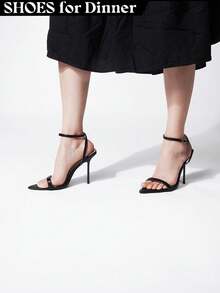 Black Barely There Strappy Heels For Women Open Toe Ankle Strap Stiletto Sandals Dress Shoes Wedding Bridesmaid Sandals - 黑浦 - 查看 2
