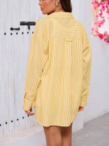 Nouvelle arrivée DEEKA, Chemise ample rayée jaune de style mode casual pour femmes influentes en été