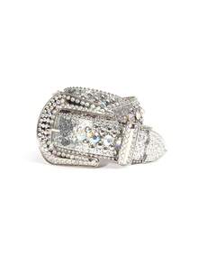 1 件装水钻骷髅头休闲街头时尚牛仔裤腰带，男女皆宜 - 粉色 - 查看 6