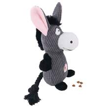 Juguete de peluche de burro con sonido chillón y escondite para comida, juguete para masticar para perros para entretener y ejercitar