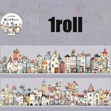 1 Rollo/Bolsa de Cinta, Serie Casa Extravagante, Cinta PET con tema de Casa Vintage y Pueblo, Suministros para Scrapbooking, Accesorios de Cuaderno, Decoración para Cuaderno, Marco de Foto, Funda de Teléfono, Vaso, Revistas de Chatarra, Caja de Artículos de Papelería DIY, Pegatinas Personalizadas, Útiles Escolares, Vuelta al Colegio