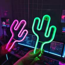 Grüne Kaktus Neonleuchte - LED Kaktus Neonlichtstreifen, Kaktus Neon Wanddekoration Neonlicht für Schlafzimmer, Batterie- und USB-betrieben Nachtlicht, Heimdekoration, Raumdekoration, Partydekoration, Cowboy Party Dekoration, Geburtstagsparty Dekoration