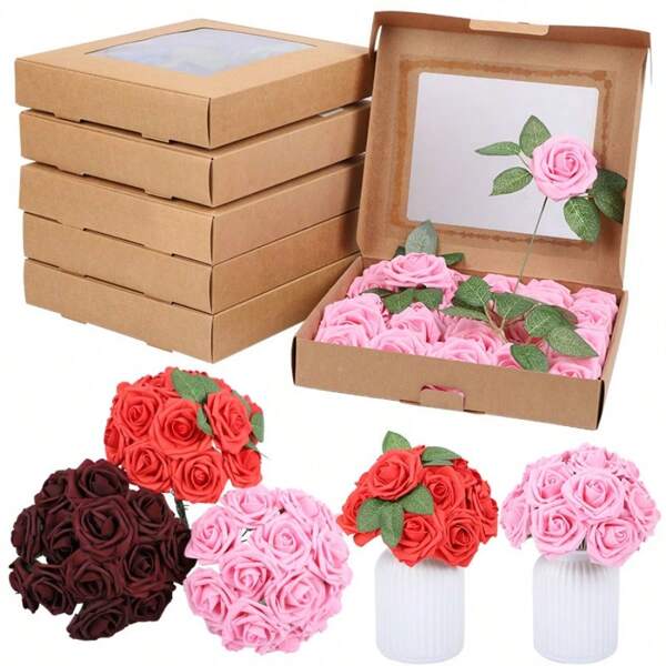 25pc/Box Rose Artificial Flowers Foam Fake Roses DIY Wedding Bouquets Centerpieces Bridal Show Mothers Day Valentines Gifts Party Decoration Gift