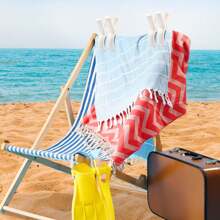6 件装多用途沙滩巾夹、泳池椅夹、重型塑料衣夹、被子晾干夹、防风衣夹，可将毛巾、衣服、毯子放在晾衣绳和衣架上在家晾干