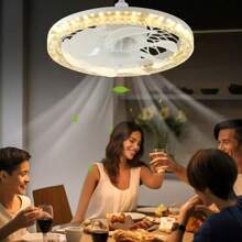1 peça, 50 W, luz de ventilador de teto inteligente para sala de estar, controle remoto, luz de ventilador LED tricolor regulável, soquete E27, luz de ventilador de teto moderno para quarto, 30 cm-11,81 polegadas, tampa de PC de diamante de plástico ABS, luz de ventilador LED de superfície montada, adequada para sala de jantar, mesa de cozinha, fácil de instalar, AC85-265V