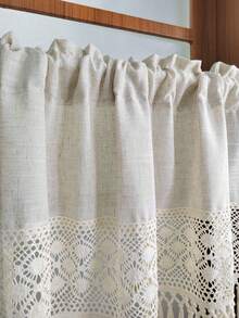 1pc Boho Style Crocheted Linen Cafe Curtain With Tassel Farmhouse Short Curtain Valance For Kitchen Dining Room Window Rod Pocket Top - Beige - View 5
