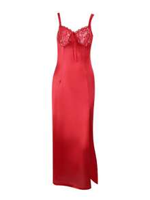 WOWDARK Women's Elegant Sexy Lace Splice Backless High Slit Camisole Dress, Summer