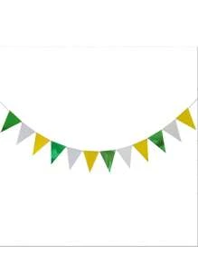 15pcs Gold, White And Green Triangle Pennant Banners Decoration For Birthday, Wedding, Engagement, Bachelor Party, Retirement, Valentine's Day, New Year, Christmas, Room, Garden