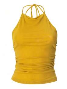 Áo hở lưng hở lưng thời trang sân bay Budhaul Fashion dành cho nữ mùa hè - Màu vàng - Xem 11