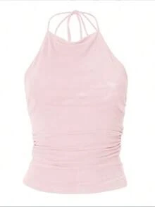 Budhaul 可爱上衣 女士返校街头服饰机场夏季女士粉色上衣 - 淺粉色 - 查看 8