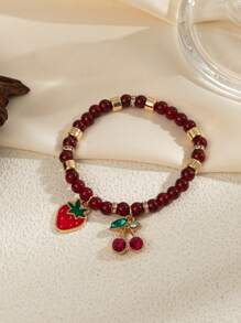 Pulseira feminina de contas de cristal e frutas delicadas, estilo boêmio, 1 peça, colorida e versátil