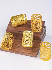 8pcs Bohemian Style Golden Metal Hair Ties, Geometric Hollow Mesh Hair Clips, Elastic Hair Accessories For Girl, Non-Textile Braided Design, Suitable For Daily And Casual Wear