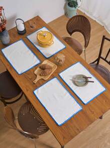 1/4/6/12 piezas Manteles individuales redondos con bordado de conchas marinas azules, decoración para el hogar y la cocina, manteles de mesa de comedor antideslizantes para tazas, vasos y platos para decoración de fiestas, cumpleaños y banquetes