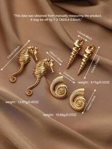 TUANZISP 1 Pair Exaggerated Vintage Gold Sea Element Women Earrings, Bohemian Textured Wave, Seahorse, Shell Stud Earrings, Fashionable Luxurious Asymmetrical Geometric Spiral Earrings Jewelry