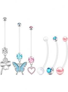 AVYRING 5/6Pcs Pregnancy Belly Bar Plastic Dangly Maternity Belly Button Piercing Jewellery 14 16 18 25 32 35 38mm