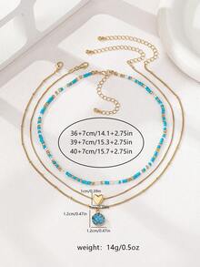 1pc 3-Layer Heart Shaped Pearl Pendant Necklace - Blue - View 3