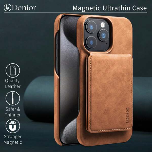 Denior Funda de teléfono tipo cartera magnética Denior para 16/15/14 Pro Pro Max Plus | Con soporte magnético desmontable para tarjetas (3 ranuras para tarjetas) | Diseño de juego retro |