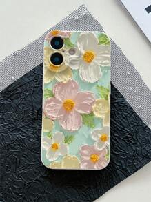 1pc Fashion Oil Painting Floral Solid Color Frosted TPU Shockproof Phone Case Compatible With IPhone 16/15/14/13/12/11/XSMAX/X/XS/XR/7PLUS/8PLUS/7/8