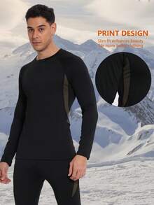 1 件男士保暖内衣，保暖内衬底层上衣，适合寒冷天气户外运动、滑雪、狩猎、秋冬季保暖睡衣