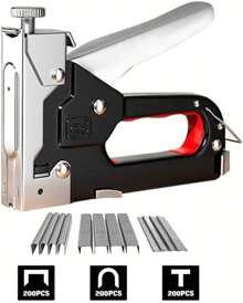 Grapadora de decoración de interiores, grapadora manual de alta resistencia con 600 grapas, adecuada para madera, manualidades, clavos para enmarcar, alfombras, paredes, cercas, muebles, construcción, lienzo, tela, bricolaje y uso profesional.