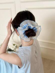 1pc Ruffled Hair Scrunchie, French Sweet Double-Layered Fluffy Oversized Hair Bobbles For Buns & Ponytails, Hair Tie, Hair Accessory ,Hair Accessories, Scrunchy Hair Ties