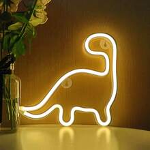 1 Stück Dinosaurier Neon Schild, ca. 29,7 x 18 cm (11,69 x 7,08 Zoll), Dinosaurier Neon Licht Geschenk, LED Dinosaurier Lampe für Wanddekoration, Zuhause, Party, Feiertage, batterie- oder USB-betriebenes Tischlampen-Leuchtsschild - warmweiß