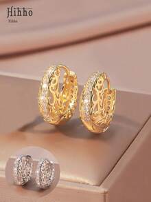 Hihho 1 Pair Fashion Vintage Multilayer Line Zirconia Inlay Hollow Out Stud Earrings, Gold And Silver Color Available, Suitable For Gift, Daily Wear And Party - Earrings - View 13