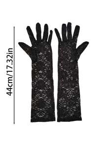 1双新娘蕾丝手套性感长款薄款白色袖子性感洛丽塔摄影道具配件秋季配饰 - 黑色 - 查看 4