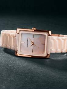 Anne Klein Women's Ceramic Quartz Bracelet Watch With Light Pink Mother-Of-Pearl Dial And Adjustable Link Bracelet Rectangular Rose Gold-Tone Case For Ladies,AK/2952LPRG - Light Pink - View 3