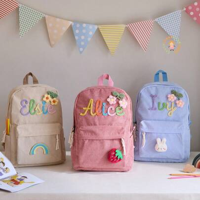 1pc Personalized Children's Backpack - Customized Preschool Backpack, Toddler Customized Schoolbag, Cute Children's Birthday Gift, Back To School Gift, Boys & Girls Gift, Multifunctional, Decorative, Lettering, Fashionable, Modern, Colorful, Adorable, Casual, Customized, Personalized, Unique, Ideal Gift For Him, Ideal Gift For Her, Halloween Special, Back To School Fashion ,Travel Organizer