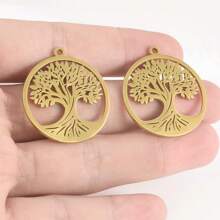 2pcs Fashionable 304 Stainless Steel Gold/Silver Plant & Flower Pattern Pendant, Vacuum Electroplated Durable Craft, Suitable For Necklace, Earrings, DIY Jewelry Making