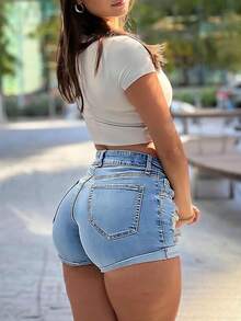 Y2K Streetwear Summer Hot Denim Shorts - Distressed With Rolled Up Hems - Rửa nhẹ - Xem 4