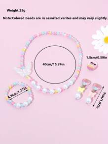5pcs/Set Iridescent Colored Cute Star & Pearl Beaded Bracelet, Necklace, Earrings, Ring Set, Suitable For Daily, Festival, Party Wear, Random Color