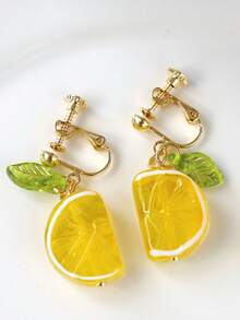 2 Pcs Original Summer Style Glass Orange Fruit Cool Clip Drop Earrings For Women Daily Wear - Orange - View 3